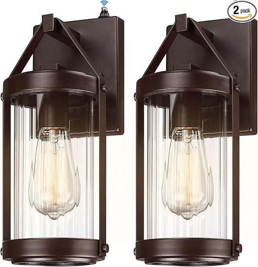 LONEDRUID 2 Pack Dusk to Dawn Sensor Outdoor Wall Sconce Lighting Waterproof Exterior Porch Lantern Rustic Outside Garage Light Fixtures Wall Mount for House Patio Front Door