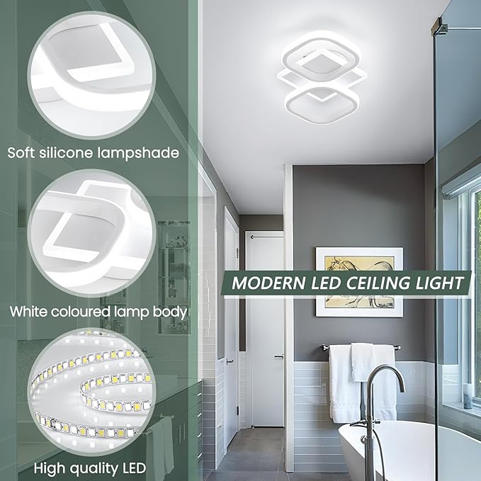 ElDISUNY Modern Ceiling Lights LED 30w White Elegant Square Lamp LED Ceiling Lights Fixture for Indoor Home Hallway Office Kitchen Living Room Bedroom Dining Room -30w Cool White Light 6000K