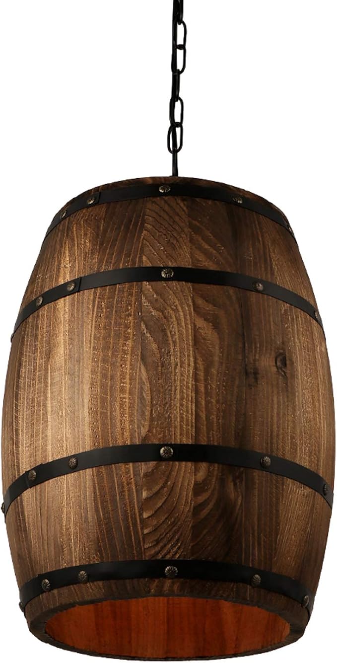 Newrays Antique Wood Wine Barrel Pendant Lamp Hanging Rustic Unique Kitchen Bar Ceiling Lamp Light Fixtures (M)