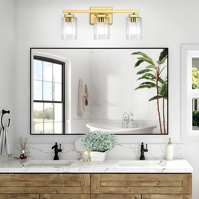 BesLowe 19‘’ 3-Light Bathroom Light Fixture, Modern Gold Bathroom Vanity Light Over Mirror, Matte Gold Wall Lamp, Sconces Wall Lighting Fixture for Living Room Bedroom Hallway
