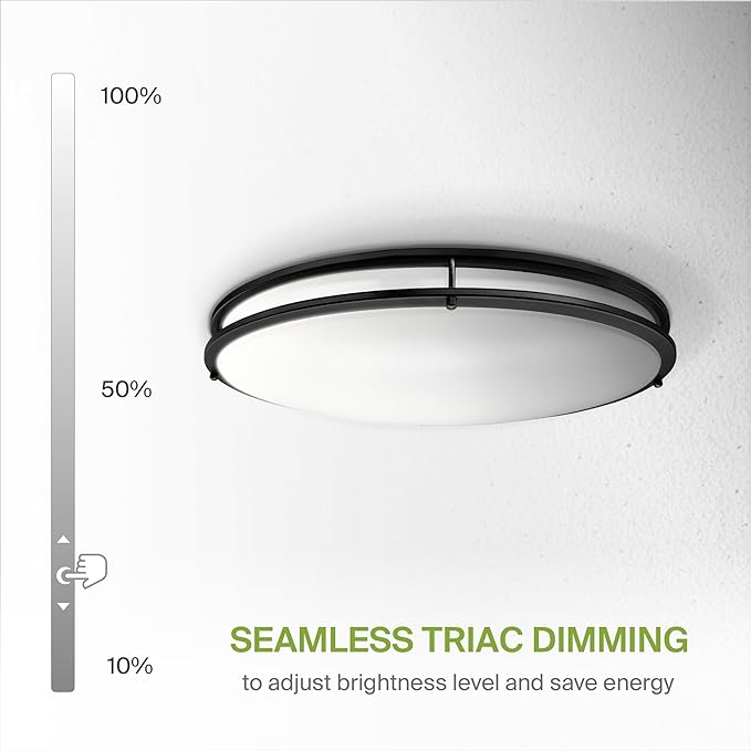 ASD LED 24" Oval Flush Mount Lighting, Close to Ceiling Light Fixture | 5CCT, Dimmable, ETL Listed | 38W 3289LM 2700-5000K 120V | Low Profile Double Ring Lamp | Black