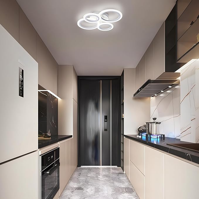 Vikaey Modern LED Flush Mount Ceiling Light, 4 Rings White Close to Ceiling Light Fixtures, Kitchen Lighting Fixture Ceiling Lamp for Bedroom, Living Room, Laundry Room, 4000K Not Dimmable