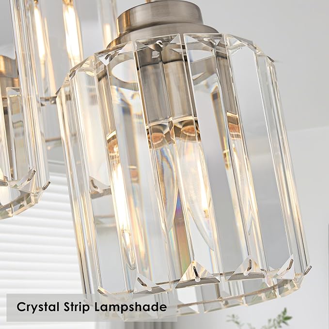 Brushed Nickel Semi Flush Mount Ceiling Light, 3-Light Modern Crystal Chandelier with Clear K9 Crystal Shades, Kitchen Light for Hallway Kitchen Bathroom Entryway