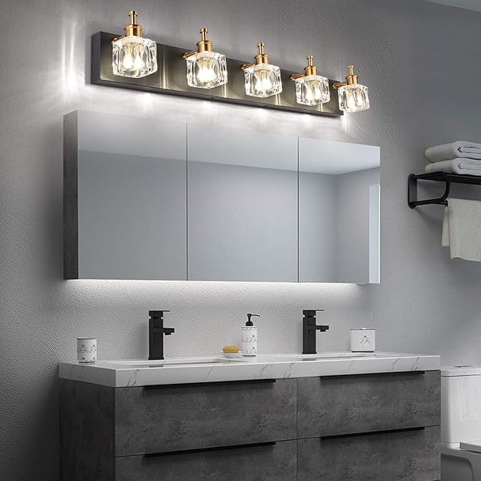 PRESDE Black Bath Vanity Light Fixtures for Bathroom Lighting Modern Glass Shade Matte Black Wall Sconce