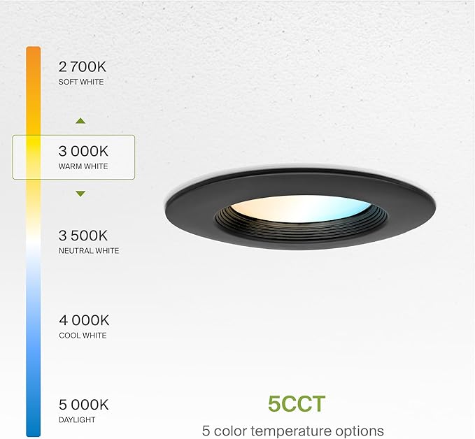 ASD Black Retrofit LED Recessed Lighting 6 Inch - 12W 2700K-5000K 1078LM Can Lights for Ceiling 6 Inch, Dimmable Black Recessed Lights, Baffle Trim Wet Rated Wafer Lights, ETL, Energy Star