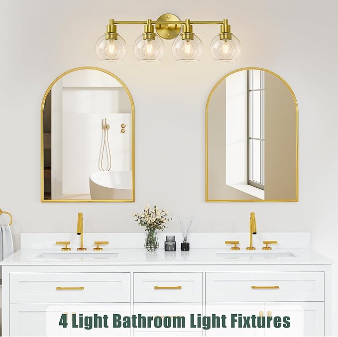 Espird 4 Light Bathroom Light Fixtures, Brushed Brass Bathroom Vanity Lights, Modern Vanity Lights 4-Light Globe Bathroom Vanity Lighting Fixture Over Mirror