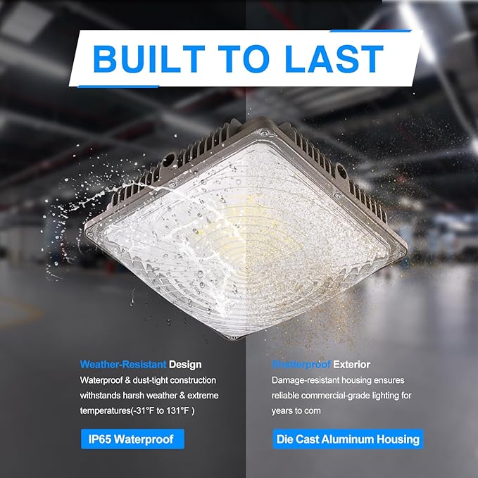 40W LED Canopy Light, 6000LM LED Canopy Lights Outdoor, IP65 Waterproof Canopy Light for Gas Station Industrial Lighting Garage Barn Shop Carport Warehouse Building Entrance UL Listed, 1 Pack