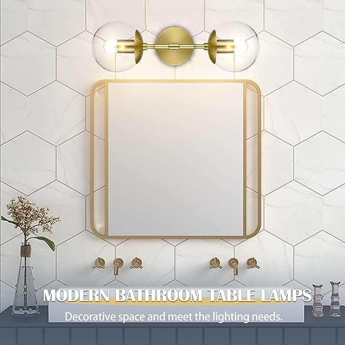 KoKo&Yukina Mid Century Modern Bathroom Vanity Light, 2 Light Globe Sconce, Gold, W 7.7'' x H 19'' x D4.7''