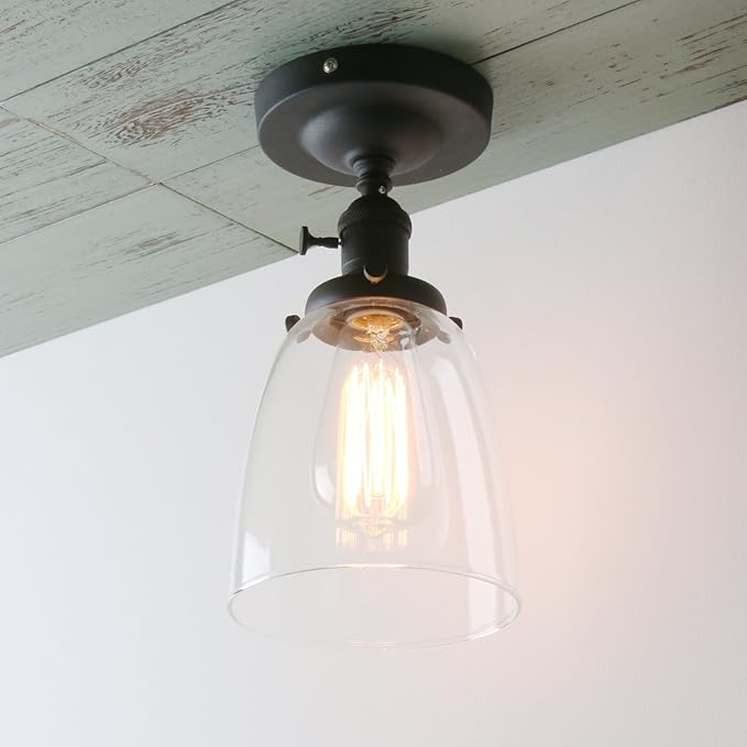 PERMO Industrial Semi Flush Mount Ceiling Light Vintage Ceiling Lights Black Hallway Fixtures with Glass Lampshade Kitchen entryway Light