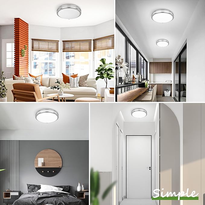 16 Inch 50W LED Ceiling Lights, Dimmable Brushed Nickel Flush Mount Ceiling Light, 2700K/3000K/4000K/5000K/6500K Adjustable, 5400LM Super Bright Ceiling Lamp for Bedroom Kitchen Office, 1-Pack