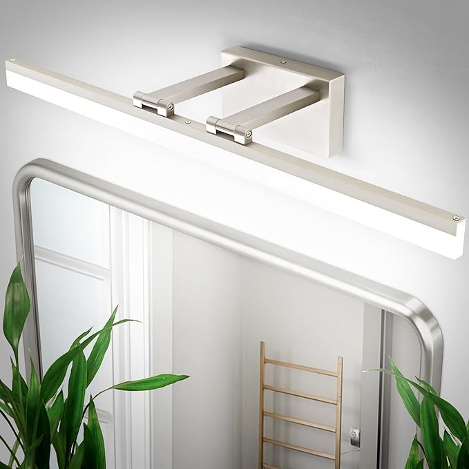 SOLFART Bathroom Lights Over Mirror: 32 Inch Bathroom Vanity Light- Brushed Nickel 6000K LED Hardwired Install Adjustable 180 Degree Bar IP44 Damp Rated ETL Certified