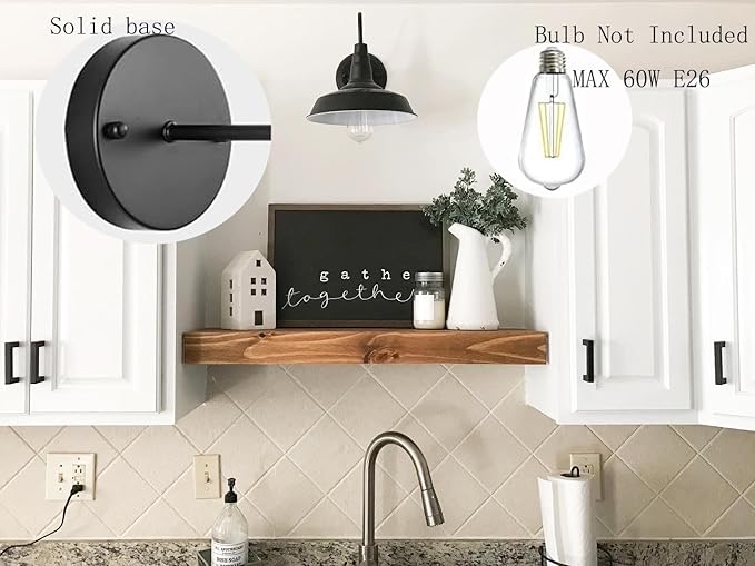 BRIGHTESS Bathroom Light Fixtures,Black Vanity Light, Decor Barn Light,E26 Farmhouse Wall Lamps Sconces Kitchen Bedroom Hardwired (2 Packs)