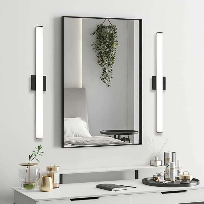 LED Bathroom Vanity Light Fixtures 31.5in Matte Black,Dimmable 24W 4000K Natural White Square Wall Fixture, Modern Lighting for Over Mirror, Damp Rated