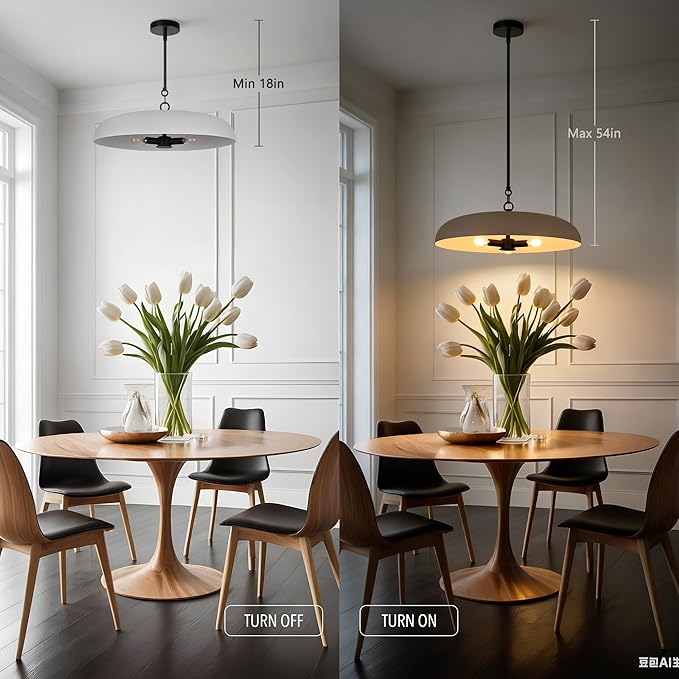 19.7 Inch Extra Large Pendant Light, 3-Light White and Black Metal Pendant Lighting Fixture, Oversized Modern Dome Chandelier Ceiling Hanging for Kitchen Island Dining Room Living Entryway