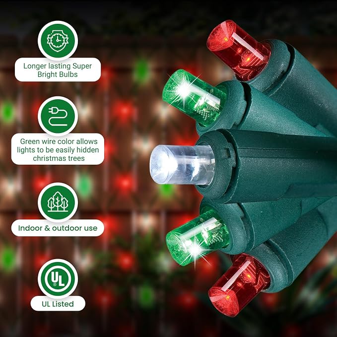Christmas Light Net – 150 LED Red, Green & Cool-White Mesh Lights - 4 ft x 6 ft – Outdoor/Indoor – Net Lights for Bushes, Hedges or Trees