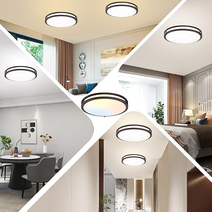 TOBUSA 18inch LED Flush Mount Ceiling Light, 50W 5600lm Bright Dimmable LED Light Fixture, 2700K-6500K Adjusted, Modern Oil-Rubbed Bronze Kitchen Light Fixture Ceiling for Living Room Bedroom, 1-Pack
