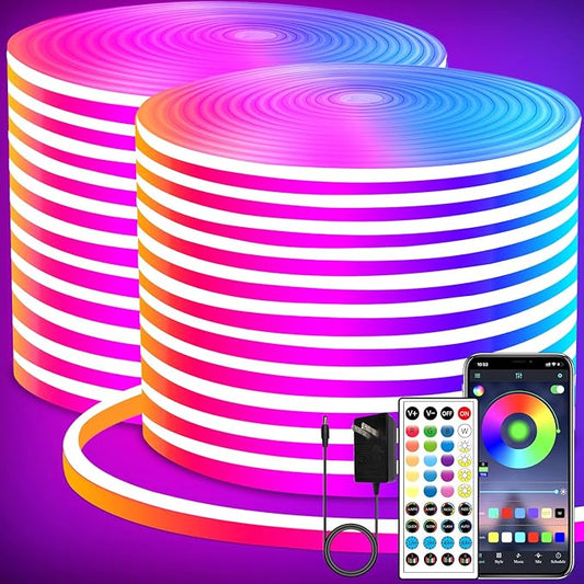 segrass LED neon Lights Strip 132FT,DC 24V RGB LED neon Light Strip APP Remote Controls Control Waterproof Flexible Neon LED Rope Lights for Bedroom,Playroom,Outdoors Decor（2 Rolls of 66ft）