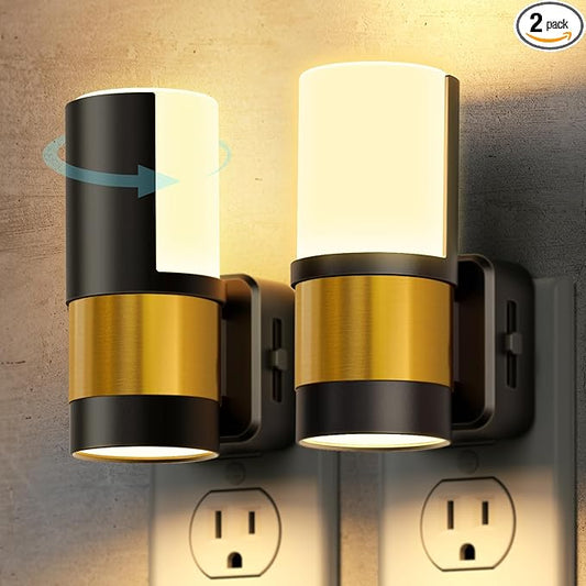 Briignite Night Lights Plug into Wall, 2 Pack Dimmable LED Night Light, Dusk to Dawn Sensor, 360° Rotation, 3000K Soft White 0-100LM Nightlights Plug in for Kids, Bedroom Hallway