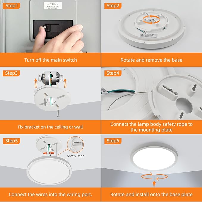 Hlite 12 Inch Flush Mount LED Ceiling Light with Night Light, 24W, 2400lm, Selectable 3000K/4000K/5000K, Flat Lights for Bedroom, Kitchen, White (1Pack)