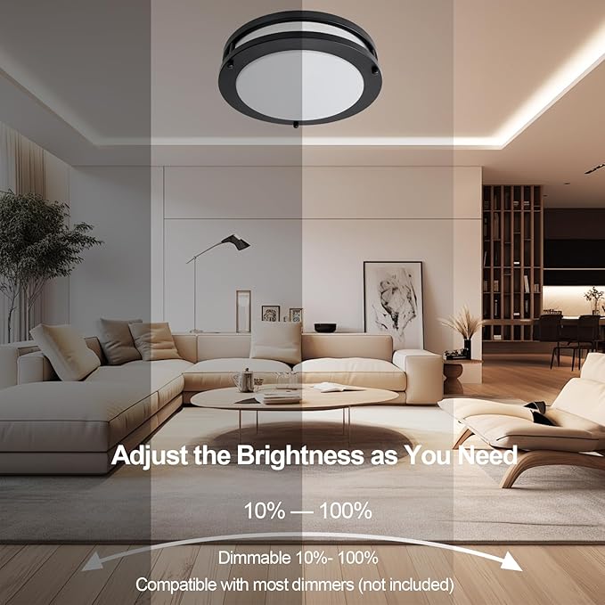 OOWOLF 4-Pack 10 Inch 24W LED Ceiling Lights, 5000K Brightness Adjustable Flush Mount Ceiling Light, Super Bright Brushed Nickel Lighting Lamp Fixture for Bedroom Bathroom Dining, Daylight White