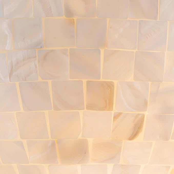 D12 inch Modern Capiz Shell Ceiling Light, 2-Light Coastal Design Semi-Flushmount Light Fixture for Dining Room, Hallway, Bedroom, D12xH10 inch, Shell Lampshade & Gold Finish Frame