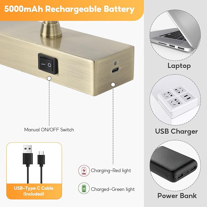Picture Light for Wall Battery Operated, 16" Rechargeable Art Light with Remote and Timer for Painting, 3 Color Temps, Wireless Wall Light for Display, Artwork, Portrait, Gallery, Bronze