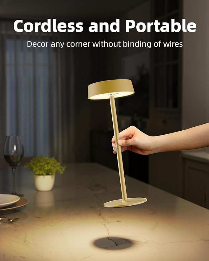 Cordless Lamp, Rechargeable Table Lamp, Battery Operated, RGB Dimmable Touch Control, 3 Color Temperatures, LED Memory Function, Portable Outdoor Waterproof, Restaurant Dining Patio Kitchen, Gold 2Pcs