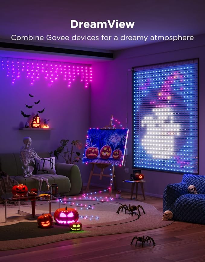 Govee Outdoor Lights Set, Includes Curtain Lights, String Lights, & Icicle Lights, House Decor for Indoors & Outdoors, RGBIC Smart LED Lights, Holly-Jolly Christmas Bundle 1 Pack Each