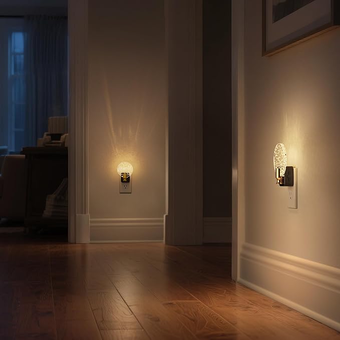 DORESshop LED Night Light[2 Pack], Decorative Bubble Night Light Plug Into Wall with Dusk-to-Dawn Sensor, Dimmable Nightlights for Bathroom Hallway, Bedroom,Kids Room,Stairway, Soft White