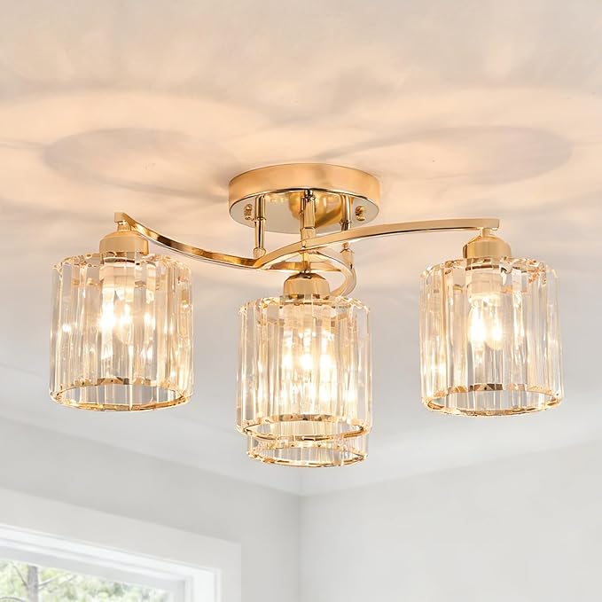 Crystal Chandelier, Modern Elegant Ceiling Light E26 Base Easy Installation Durable Metal Frame for Living Room Bedroom Dining Room,Golden