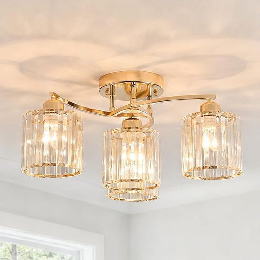 Crystal Chandelier, Modern Elegant Ceiling Light E26 Base Easy Installation Durable Metal Frame for Living Room Bedroom Dining Room,Golden