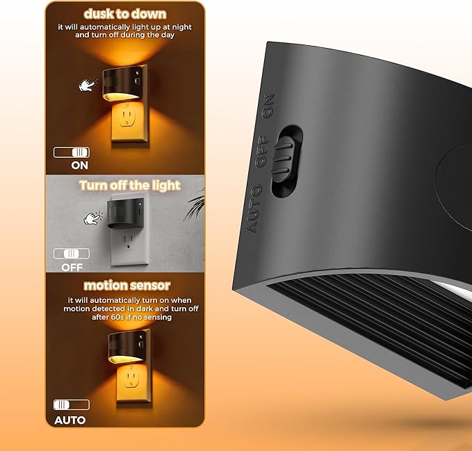 L LOHAS LED Night Light with Motion Sensor & Dusk to Dawn Sensor, Night Lights Plug into Wall with 30-100lm Adjustable Brightness, Dimmable Night Light for Bathroom Hallway, 1600K Amber, 4 Pack