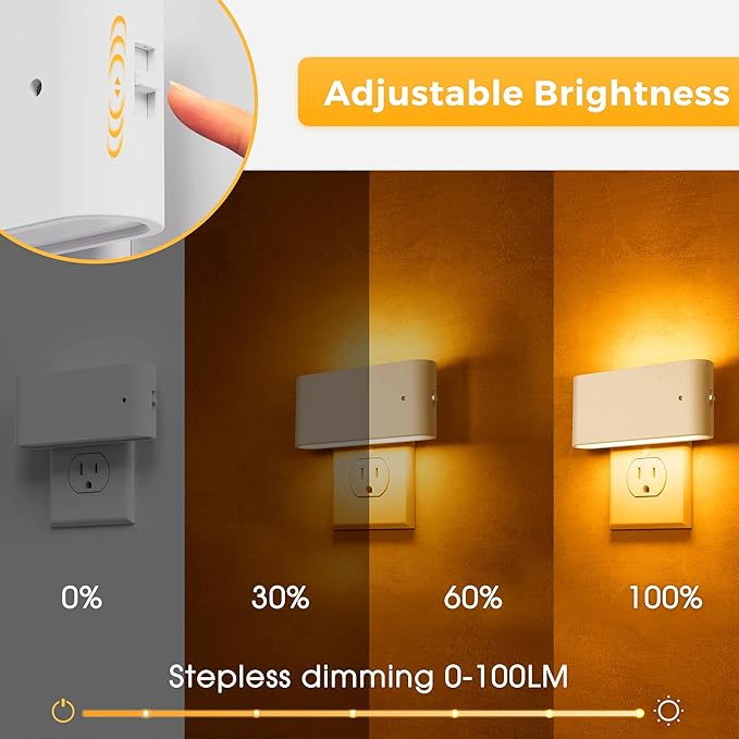 L LOHAS LED Night Light, 2 Pack Dimmable Modern LED Night Lights Plug into Wall,Dusk to Dawn Sensor Night Lights for Kid, 0-100LM 2000K Amber Nightlight for Hallway Bedroom Stairway