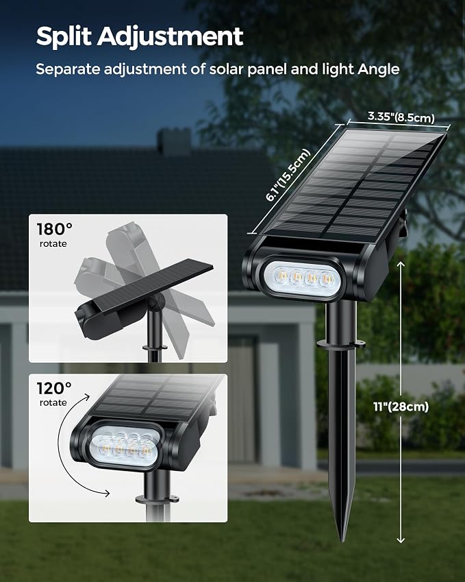 RGB Christmas Solar Spot Lights Outdoor, 12 RGB Color Modes Landscape Light Waterproof IP67 with Remote Control, 2-in-1 Color Changing RGB/Cool/Warm White for Yard Garden Christmas 4 Pack