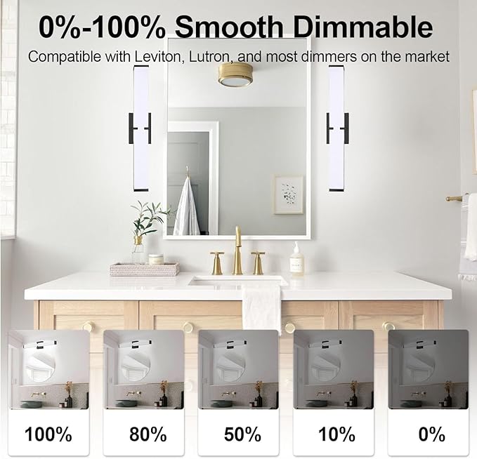 16 inch Bathroom Vanity Light 2700/3000/3500/4000/5000k Dimmable, Black Modern Matte for Vanity Lighting Over Mirror LED, Equivalent to Incandescent 200W, ETL Certificated (1 Pack)