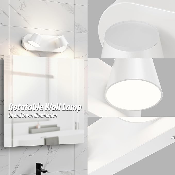 URSOLA 2 Light Bathroom Vanity Light LED White Wall Light Fixtures Up and Down Rotatable Dimmable 13 inch Bathroom Lighting
