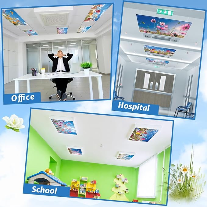 8 Pcs Fluorescent Light Covers with 80 Magnets Decorative for Classroom Ceiling Lights 4 x 2 Feet Magnetic Light Cover Filter Easy Install for Office Hospitals Drop Home Ceiling Supplies (Flower)