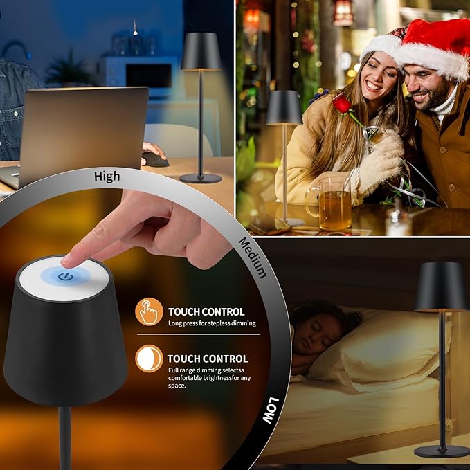 IMQSQIK 2 Pack Cordless Table Lamp, 5000mAh Portable Rechargeable LED Desk Lamp, 3 Color Modes Stepless Dimming Table Light with Memory Function, for Dinner, Patio, Home, Restaurant.