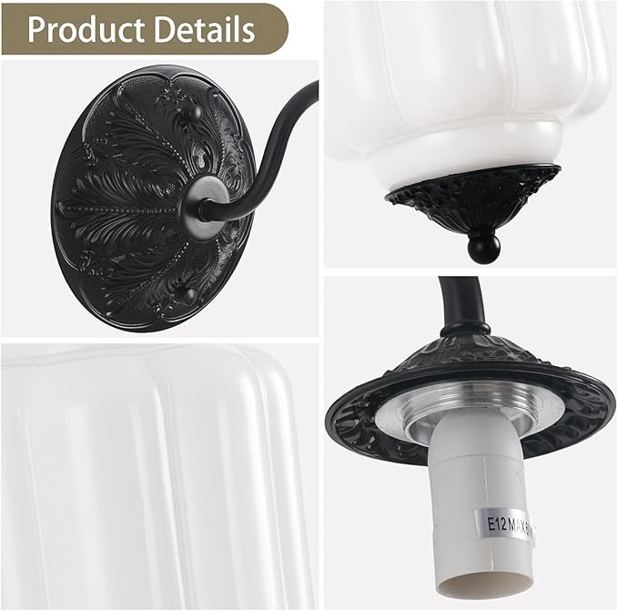 LOUSACE Antique Wall Sconce with Milk White Glass Shade, Vintage Wall Light Fixture, Mid Century Restro Bathroom Vanity Light, Indoor Wall Lighting for Bedroom Living Room Hallway (Bulbs Included)