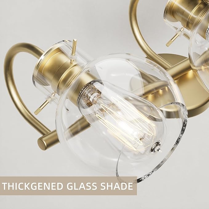 2-Light Gold Bathroom Light Fixture, Modern Bathroom Vanity Light Over Mirror Two Light Brushed Gold Vanity Lights for Wall Sconce Lighting, E26 Base,Gold