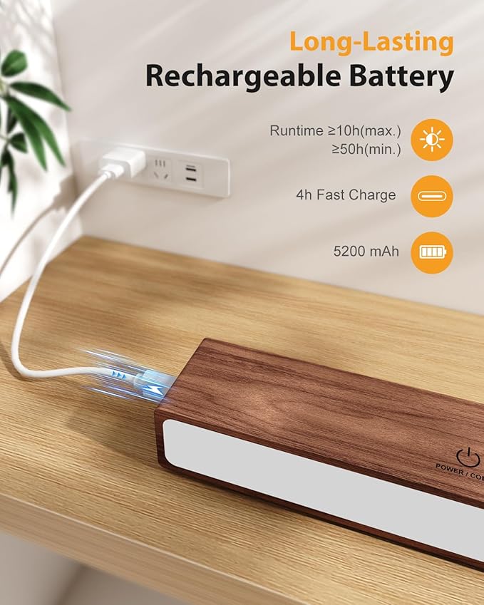 Rechargeable Wood Wall Sconce with Remote & Touch, 5200mAh Battery Operated Wall Lights 3 Color Temperatures & RGB. Magnetic, Stick-On, Dimmable Wall Reading Lamp for Bedroom, Living Room, Picture