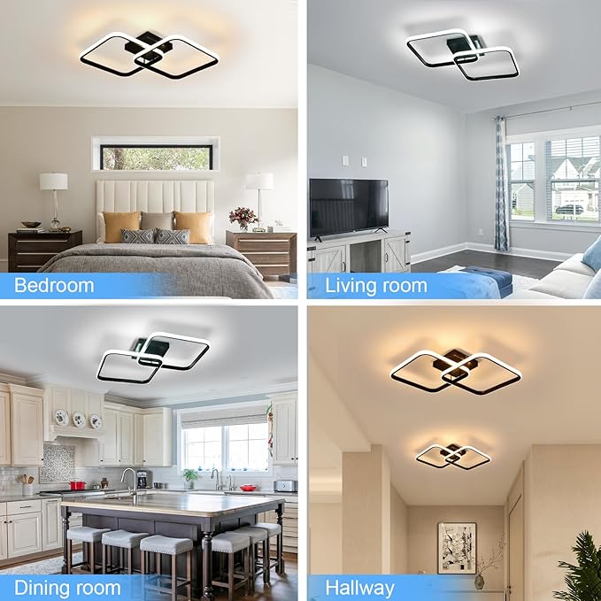 DELIPOP 25 Inch Modern Ceiling Light, 40W Sqaure LED Ceiling Light 3000k/4500k/6500k 3 Color Temperatures Adjusted Flush Mount Ceiling Light for Hallway Bedroom Bathroom Living Room
