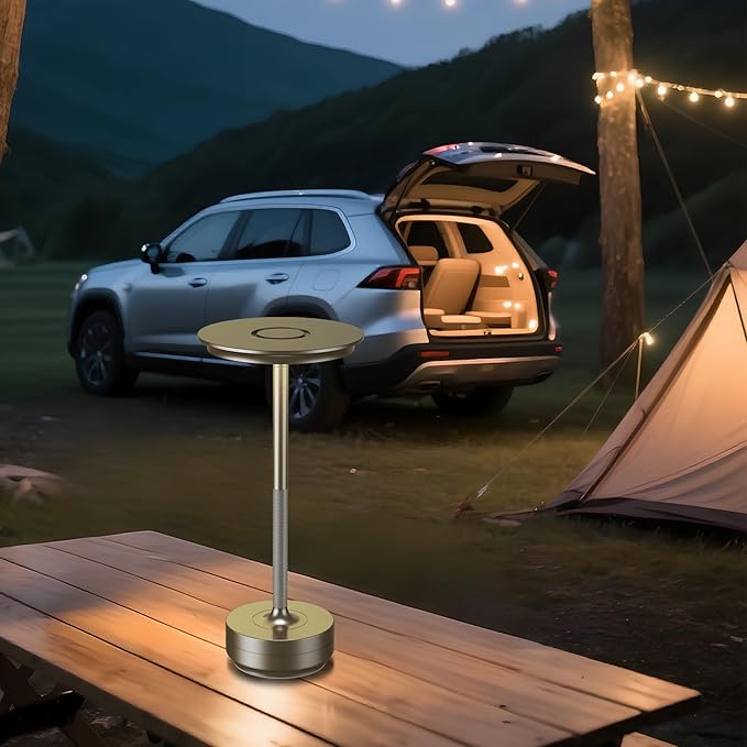 UdoUto 2-Pack Cordless Table Lamps Rechargeable - 5000mAh Battery Operated LED Table Light with Touch Stepless Dimming - Portable Silver Metal Outdoor Lamps for Patio, Restaurant, Dining