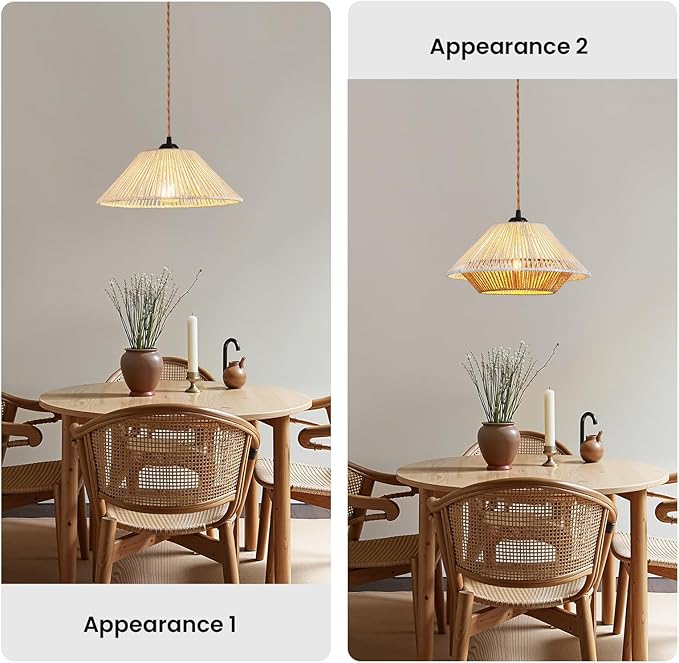 Epinl Boho Plug in Hanging Light - 12.7 Inch Rattan Plug in Pendant Light Dimmable Wicker Bamboo Woven Lampshade Hanging Lamp for Bedroom Living Room Farmhouse