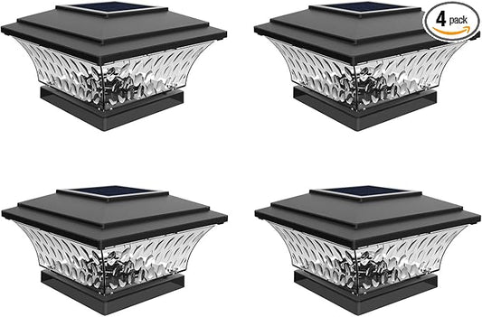 HUYIENO Solar Post Cap Lights Outdoor LED Lighting Deck Fence Cap Light Two Light Modes Warm White/Bright White Suitable for 4x4 Wooden Posts Black 4PK