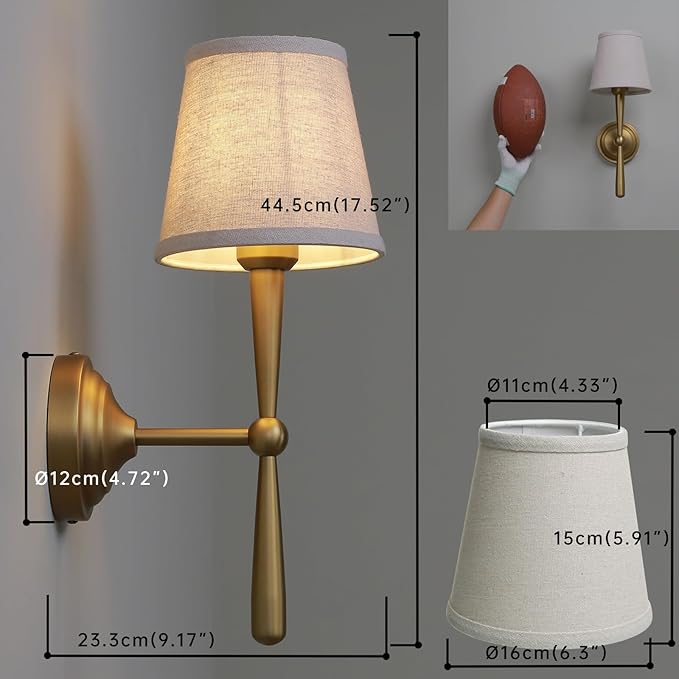 Sconces Wall Lighting Set of Two with Boho Linen Fabric Shade, E26 Aged Brass Vanity Bathroom Wall Lamps, Hardwired Indoor Wall Lights for Living Room Bedside Nightstand Light