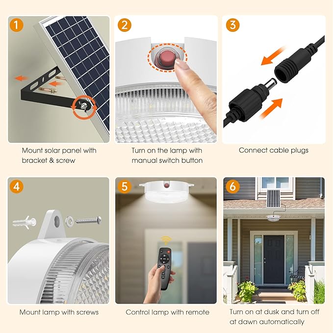 Solar Ceiling Light, Daytime & Night 6000K/4000K/3200K Solar Shed Light with On Off Switch & Remote, Dimmable Waterproof Barn Lights Indoor & Outdoor for Cabin Shelter Hallway Tools Room