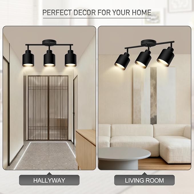 BoostArea 3-Light Led Track Lighting,Black Ceiling Lighting Fixtures,Wall Sconces Ceiling Spotlight with Foldable Light Arms for Kitchen, Closet, Bedroom,GU10 Socket, Bulbs Not Included