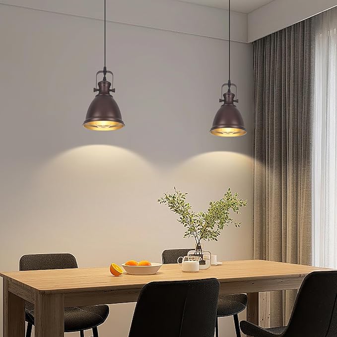 Brown Farmhouse Pendant Lights Kitchen Island 2 Packs, 6.5 inches Kitchen Island Lighting, Industrial Pendant Light, Kitchen Pendant Lighting Over Island Sink Dining Room