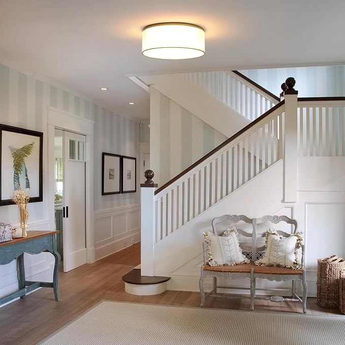 Luupyia 3-Lights Drum Ceiling Light Fixture 12.6 Inches, White Semi Flush Mount Ceiling Lighting with Fabric Drum Shade, Farmhouse Chandeliers for Bedroom, Hallway, Entry, Foyer E26 60W